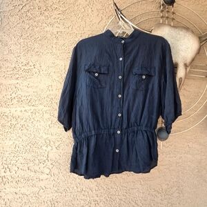 Button down blouse 3/4" sleeve, elastic waist,